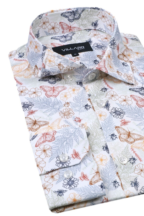 Biała Koszula w Motyle i Kwiaty VILLARO K038DSA