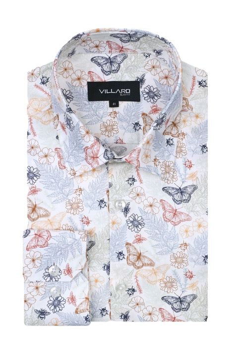 Biała Koszula w Motyle i Kwiaty VILLARO K038DSA