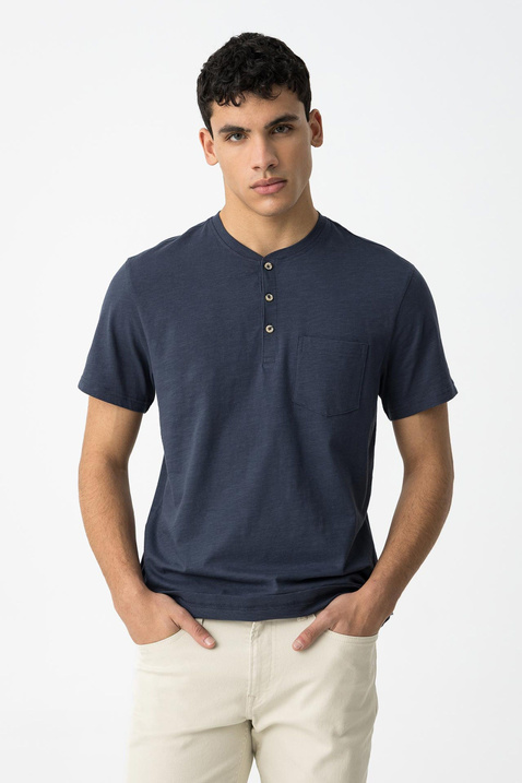 Niebieski T-Shirt TIFFOSI Brian 10043676_773 z guzikami i kieszonką